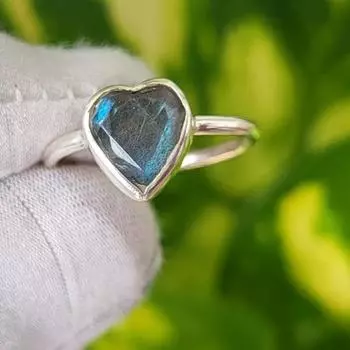 Кольцо-сердце из серебра 925 пробы с натуральным лабрадоритом 6 US, подарочное кольцо A 21 6 US