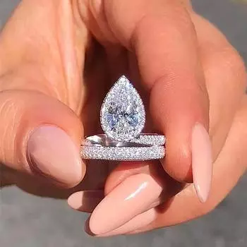 Кольцо Shein Принцесса Темперамент, Кольцо-вспышка с каплями воды, полностью усыпанное бриллиантами, для девушки, обручальное, свадебное, парное 6