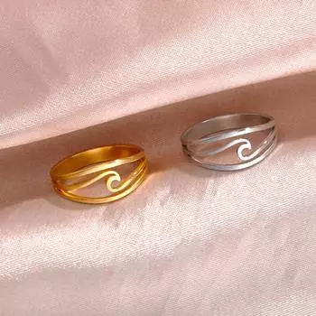 Кольцо Skyrim Sea Wave из нержавеющей стали золотого цвета в стиле минимализма для женщин, модные ювелирные изделия с изображением морского прибоя, подарок на день рождения, оптовая продажа 7 золотой