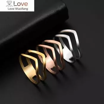 Кольцо Skyrim Simple Geometric Wave из нержавеющей стали золотого цвета для вечеринок, ювелирные изделия, подарок на день рождения для женщин и девочек 10