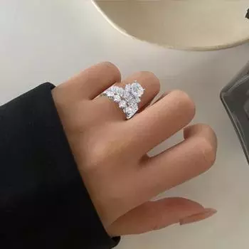 Кольцо со стразами, блестящее гальваническое покрытие, элегантное повседневное кольцо на палец, свадебные принадлежности US 9 серебряный