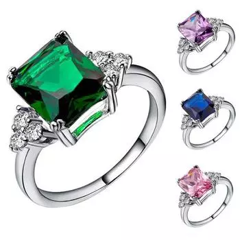 Кольцо со стразами квадратной огранки и кубическим цирконием, свадебное обручальное ювелирное изделие, подарок Us10 зелёный