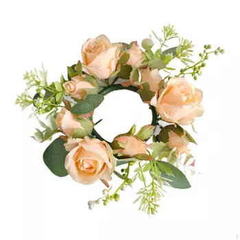 Кольцо со свечой Искусственные цветы Венок Настольный центральный элемент Декоративный подсвечник Подсвечник жёлтый