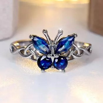 Кольцо со сверкающей бабочкой, фиолетовое, для повседневной одежды, вечерние, женские аксессуары 6 синий