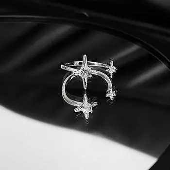 Кольцо со звездой и цирконием, женское Ins Niche Design Sense, кольцо Wishing Star, четырехугольное кольцо со звездой на указательном пальце, отверстие регулируется