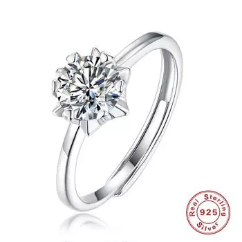 Кольцо со звездой и снежинкой из муассанита 1 карат S925 Creative Trend для женщин, серебряный поднос, инкрустированное заводским способом opening adjustable