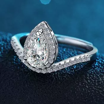 Кольцо со звездой из стерлингового серебра 925 пробы, женское кольцо с бриллиантами в один карат в оправе «капля воды», модное открытое кольцо в форме буквы V Opening adjustable