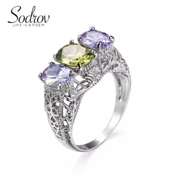Кольцо SODROV с цветным смешанным цирконом 6