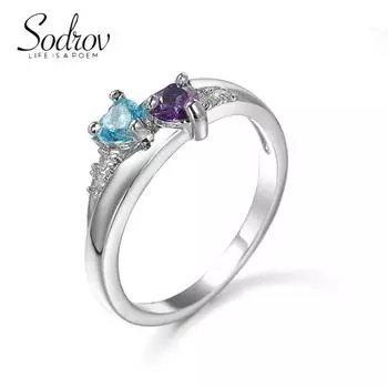 Кольцо SODROV с голубым и розовым цирконом в форме сердца 6