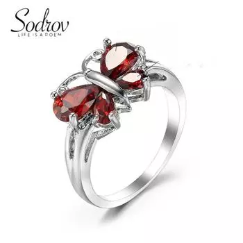 Кольцо SODROV с розовым цирконом и бабочкой 6