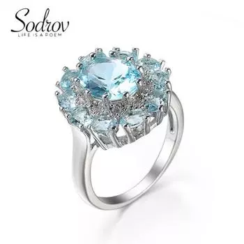 Кольцо SODROV с синим цирконием и платиновым покрытием 6 синий