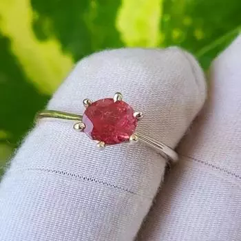 Кольцо-солитер из серебра 925 пробы с натуральным розовым турмалином, подарок от 7 долларов США 7 US