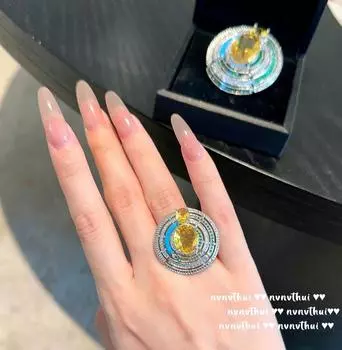 Кольцо Sotheby s Twilight Yellow Gem Triton Happy Rich Woman с позолотой 18 карат, кольцо с цирконом Deep Sea Blue