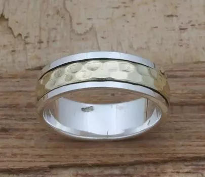 Кольцо Spinner Band из стерлингового серебра 925 пробы, двухцветное кольцо, изящное кольцо, кованое кольцо, дизайнерское кольцо, кольцо для большого пальца, серебряное кольцо 6