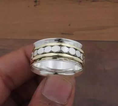 Кольцо Spinner Band, Кольцо из стерлингового серебра 925 пробы, Кольцо ручной работы, Твердое кольцо, Ювелирные изделия ручной работы, Кольцо унисекс, Двухцветное кольцо 6