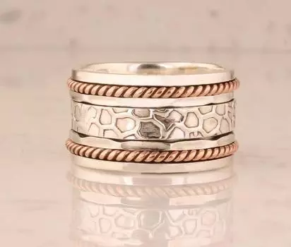 Кольцо Spinner Band, Кольцо из стерлингового серебра 925 пробы, Кольцо ручной работы, Двухцветное кольцо, Богемное кольцо, Заявление, Юбилейное кольцо, Унисекс кольцо 6