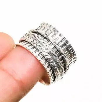 Кольцо-спиннер для медитации с драгоценным камнем ручной работы, посеребренное ювелирное кольцо 925 пробы, размер 7