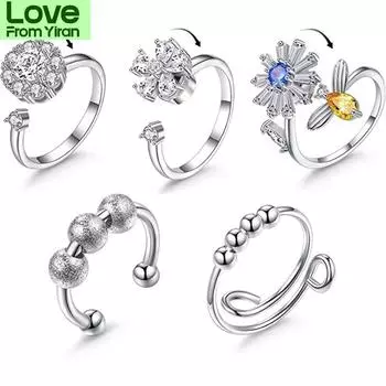 Кольцо-спиннер для пальцев, кольцо-тревога для женщин, кольцо-подсолнух, снимающее тревогу, вращающееся кольцо-антистресс, игрушка для девочек и женщин Resizable