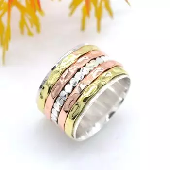 Кольцо-спиннер из стерлингового серебра 925 пробы с двойным тональным медитацией Непоседа ручной работы Серебряное латунное кольцо для медитации 5