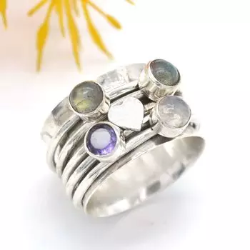 Кольцо Spinner из стерлингового серебра 925 пробы, кольцо Spinner для медитации с кольцом Spinner для медитации с полудрагоценным камнем