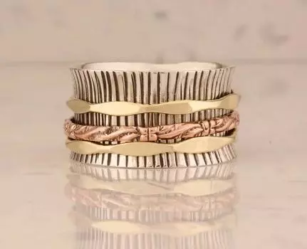 Кольцо-спиннер из твердого серебра 925 пробы, дизайнерское кольцо ручной работы, уникальное подарочное кольцо, кольцо унисекс, серебряное кольцо-спиннер 6