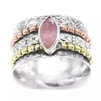 Кольцо-спиннер, Кольцо из розового кварца, Дизайнерское кольцо, Ювелирные изделия ручной работы, Свадебный подарок, Кольцо из серебра 925 пробы, Подарок унисекс, Ювелирные изделия ручной работы, Кольцо с драгоценным камнем 6