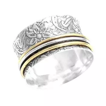 Кольцо-спиннер, Кольцо в стиле бохо, Двухцветное кольцо, Ювелирные изделия ручной работы, Заметное кольцо, Подарок унисекс, Серебряные украшения-подвески, Кольцо для беспокойства 6.5