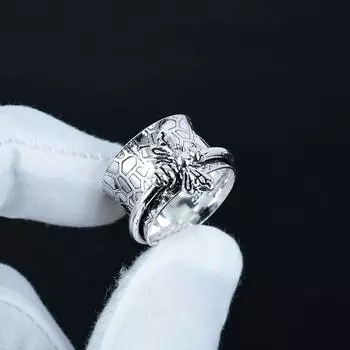 Кольцо-спиннер «Медоносная пчела», Унисекс кольцо-спиннер, Медитативное кольцо-спиннер, Ювелирное изделие из стерлингового серебра 925 пробы, Ручная работа, Подарок, Кольца для лучшего друга US 4 серебряный