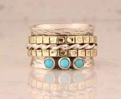 Кольцо-спиннер с бирюзовым драгоценным камнем, Кольцо для медитации, Кольцо для большого пальца, Заявление, Кольцо в стиле бохо, Дизайнерское кольцо, Кольцо унисекс 6