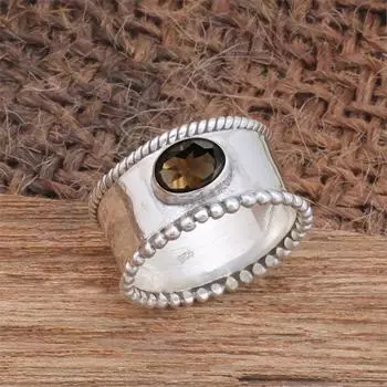 Кольцо-спиннер с дымчатым кварцем и овальным драгоценным камнем, кольцо из стерлингового серебра 925 пробы, ювелирные изделия ручной работы, кольцо унисекс, кольцо в стиле бохо 6