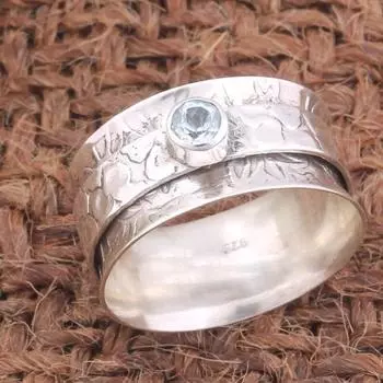 Кольцо Spinner с голубым топазом, Кольцо-посредничество, Кольцо-спиннер, Кольцо ручной работы, Серебряное кольцо 925 пробы, Подарок унисекс 6