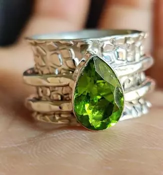 Кольцо-спиннер с перидотом, кольцо для беспокойства, стерлинговое серебро 925 пробы, кольцо с драгоценным камнем, женское кольцо ручной работы, подарок для нее 5