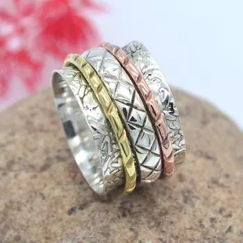 Кольцо-спиннер, трехцветное кольцо-спиннер из стерлингового серебра 925 пробы, кольцо для большого пальца, серебряное кольцо 7