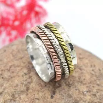 Кольцо-спиннер, трехцветное кольцо-спиннер из стерлингового серебра 925 пробы, кольцо для большого пальца 5