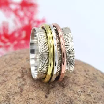 Кольцо-спиннер, трехцветное кольцо-спиннер из стерлингового серебра 925 пробы, кольцо для большого пальца, серебряное кольцо 5