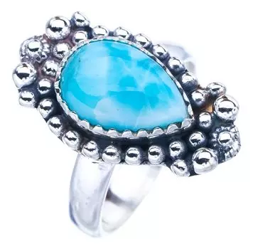Кольцо StarGems® из натурального ларимара ручной работы из стерлингового серебра 925 пробы 6,25 пробы F1551