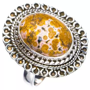 Кольцо StarGems® из натурального океанского яшма ручной работы из стерлингового серебра 925 пробы 7,75 пробы E8321