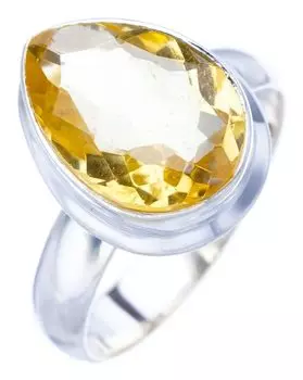 Кольцо StarGems® из стерлингового серебра 925 пробы ручной работы с натуральным цитрином 7,75 пробы F0373