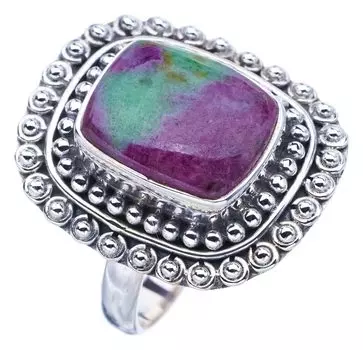 Кольцо StarGems® из стерлингового серебра 925 пробы ручной работы с натуральным рубином и цоизитом 8,75 F1333