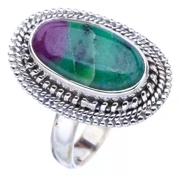 Кольцо StarGems® из стерлингового серебра 925 пробы ручной работы с натуральным рубином и цоизитом 9,5 F1635