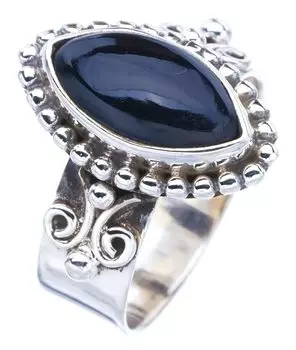 Кольцо StarGems® из стерлингового серебра 925 пробы ручной работы с натуральным черным ониксом 7,25 F1746