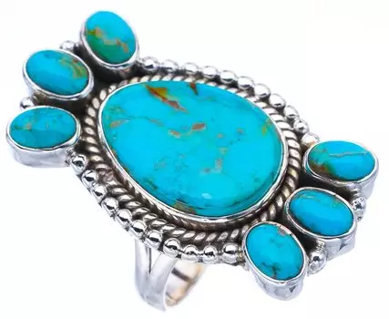 Кольцо StarGems® из стерлингового серебра 925 пробы с натуральной бирюзой ручной работы 8,75 F0450