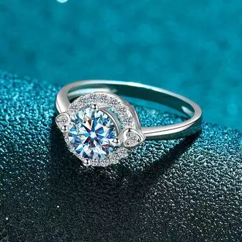 Кольцо-сумка из серебра S925 с круглым квадратным персиковым сердечком и модным круглым бриллиантовым кольцом с четырьмя когтями No. 5