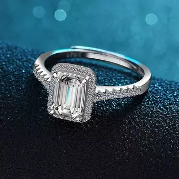 Кольцо-сумка из стерлингового серебра 925 пробы с квадратной огранкой, женское, 5 * 7, прямоугольное, с группой, с бриллиантами в виде тигрового когтя, однорядное, с бриллиантами и изумрудами Opening adjustable