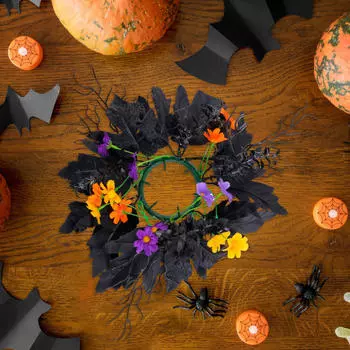 Кольцо-свеча на Хэллоуин Искусственные черные кленовые листья Венки Украшение Столб Colorful Flowers