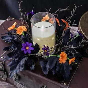 Кольцо-свеча на Хэллоуин, украшение в виде венка, искусственные листья клена, цветы, венок в стиле бохо, подсвечник для домашнего украшения стола Flower