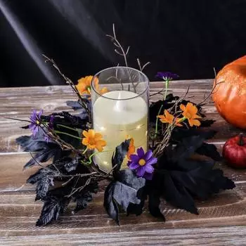 Кольцо-свеча на Хэллоуин, украшение в виде венка, искусственные листья клена, цветы, венок в стиле бохо, подсвечник для