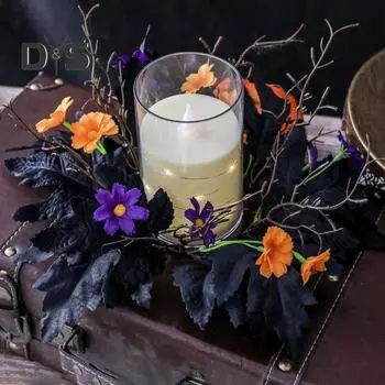 Кольцо-свеча на Хэллоуин, украшение в виде венка, искусственные листья клена, цветы, венок в стиле бохо, подсвечник для домашнего украшения стола Flower