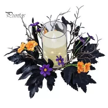 Кольцо-свеча на Хэллоуин, украшение в виде венка, искусственные листья клена, цветы, венок в стиле бохо, подсвечник для домашнего украшения стола Flower