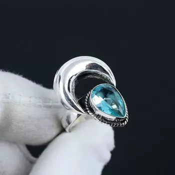Кольцо Swiss Blue Topaz из стерлингового серебра 925 пробы, регулируемое — подходит для размеров США от 6 до 10 — камень, родившийся в декабре, украшения ручной работы в стиле бохо для женщин и мужчин Adjustable синий
